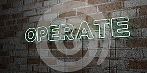 OPERATE - Glowing Neon Sign on stonework wall - 3D rendered royalty free stock illustration