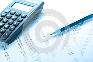 Operating budget, calculator and pencil