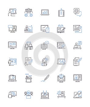 Operating line icons collection. Functioning, Executive, Working, Performance, System, Mechanism, Process vector and