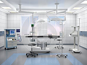 Operating room with equipment. 3d illustration