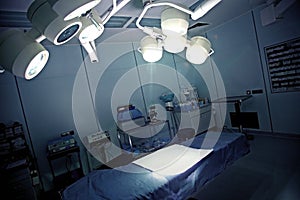 Operating room lights and bed