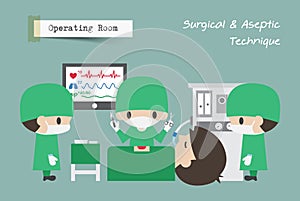 Operating Room OR . Surgeon , Assistant and Anaesthetist operate on patient . Vector