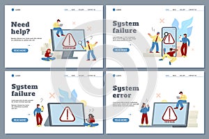 Operating system error and software failure banners, flat vector illustration.
