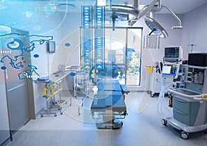 Operating theatre with digital interface representating country , with hospital background concept