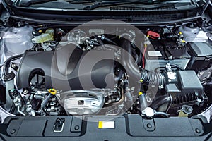 Operation of the engine in the engine compartment of the car