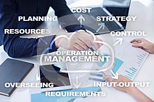 Operation management business and technology concept on the virtual screen. photo