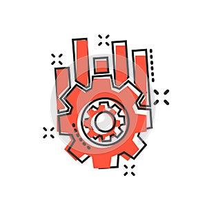 Operation project icon in comic style. Gear process vector cartoon illustration on white isolated background. Technology produce