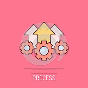 Operation project icon in comic style. Gear process vector cartoon illustration on white isolated background. Technology produce