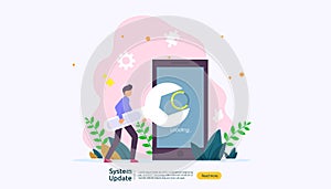 operation system update progress concept. data synchronize process and installation program. illustration web landing page