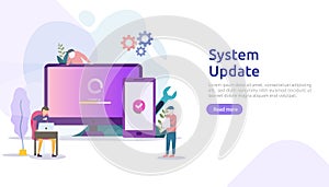 operation system update progress concept. data synchronize process and installation program. illustration web landing page