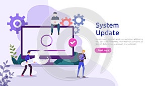 operation system update progress concept. data synchronize process and installation program. illustration web landing page