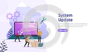 operation system update progress concept. data synchronize process and installation program. illustration web landing page