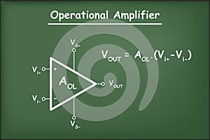 Operational amplifier on green chalkboard