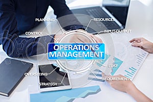 Operations management business and technology concept on virtual screen.