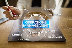 Operations management business and technology concept on virtual screen.