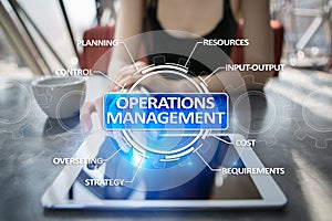 Operations management business and technology concept on virtual screen.