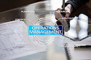 Operations management business and technology concept on virtual screen.