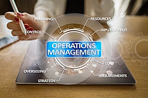 Operations management business and technology concept on virtual screen. photo