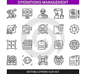 Operations management editable stroke icon set