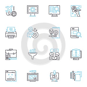 Operations manual linear icons set. Standardization, Guidelines, Procedures, Processes, Documentation, Policies