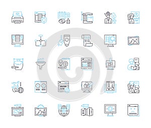 Operations manual linear icons set. Standardization, Guidelines, Procedures, Processes, Documentation, Policies photo