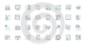 Operations manual linear icons set. Standardization, Guidelines, Procedures, Processes, Documentation, Policies photo