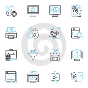 Operations manual linear icons set. Standardization, Guidelines, Procedures, Processes, Documentation, Policies photo