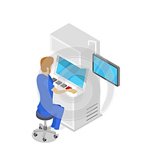 Operator console production line isometric 3D icon