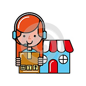 operator girl market cardboard box online shopping