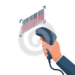 The operator holds a barcode scanner hand vector isometric