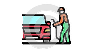 operator refuel car, gas station worker service color icon animation