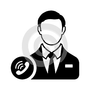 Operator, support, call, dial, contact icon. Black vector graphics