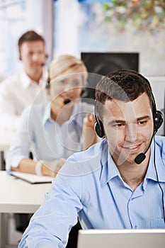 Operator talking on headset