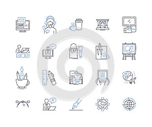 Operator and technician line icons collection. Maintenance, Troubleshooting, Repair, Diagnostics, Service, Calibration