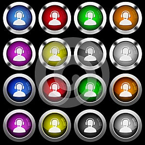 Operator white icons in round glossy buttons on black background