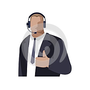 The operator is a young white male online, wearing headphones with a microphone, a headset