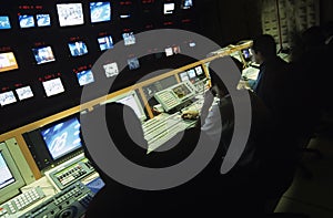 Operators In Central Control Room At Television Station photo