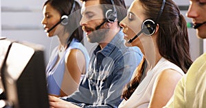 Operators talking on the headphone