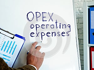 OPEX operating expense businessman wrote on the board.
