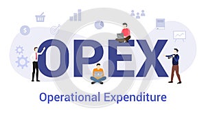 Opex operational expenditure concept with big word or text and team people with modern flat style - vector