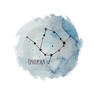 Ophiuchus zodiac sign constellation on watercolor background isolated on white, horoscope character
