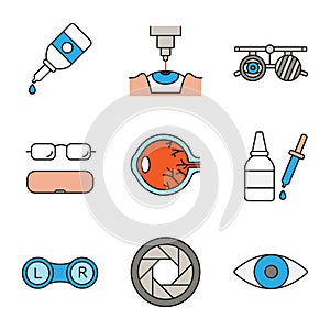 Ophtalmology color icons set