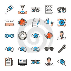 Ophtalmology color icons set