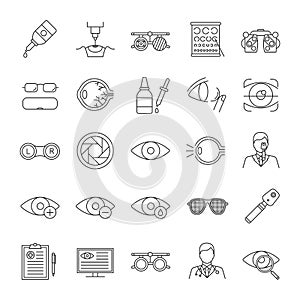 Ophtalmology linear icons set