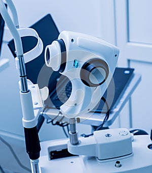 The ophtalmology medical equipment. Eyes examination. Modern device in clinic