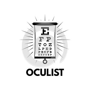 Ophthalmic table for visual examination. Oculist logo. Vector. photo