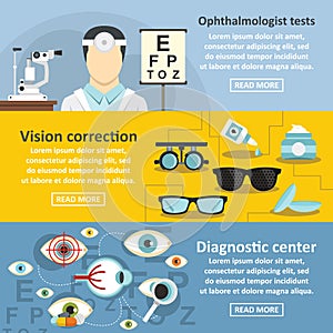 Ophthalmologist banner horizontal set, flat style