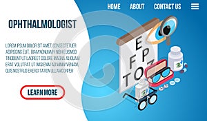 Ophthalmologist concept banner, isometric style