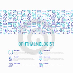 Ophthalmologist concept with thin line icons. Template.