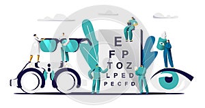 Ophthalmologist Doctor Check Eyesight for Eyeglasses Diopter. Male Oculist with Pointer Checkup eye Sight Optician